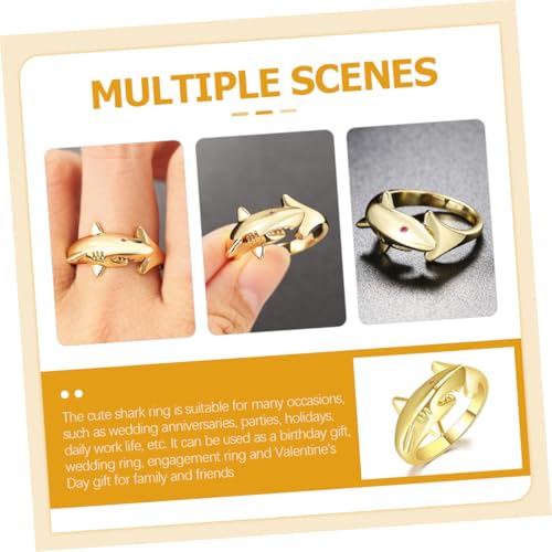 MUCKLILY Verstellbarer Damenring Offener Fisch Schmuckring aus Kupfer mit Roter Steinverzierung Modischer Statement Fingerring für Frauen und Teenager von MUCKLILY
