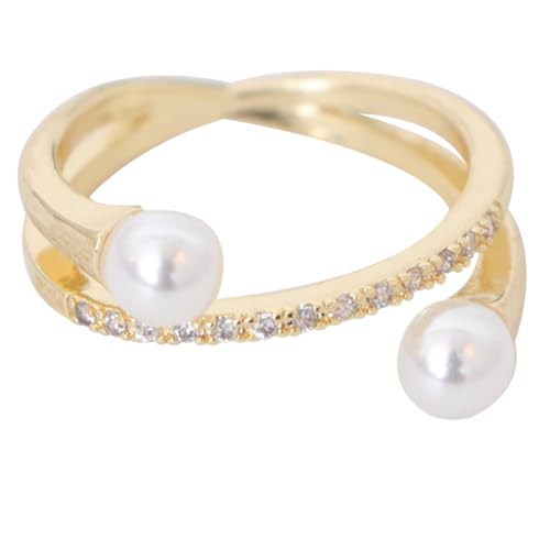 MUCKLILY Verstellbarer Damenring im Vintage Stil mit Perle Offener Kreuz design Fingerring für Zeigefinger Eleganter Modeschmuck für Frauen und Partys Hochwertiges Schmuckaccessoire von MUCKLILY