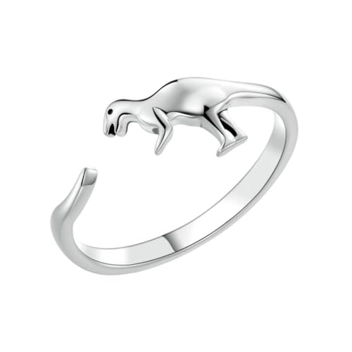 MUCKLILY Verstellbarer Dinosaurier Ring Damen Sterling Silber Offener Bandring Tiermotiv Schmuck Geschenk für Freundin Ehefrau von MUCKLILY