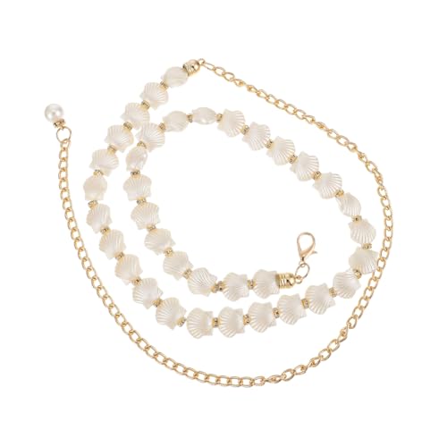 MUCKLILY Verstellbarer Perlen Taillengürtel mit Muscheldekor Langer Kettengürtel für Kleider Strand Party Accessoire Weiß von MUCKLILY