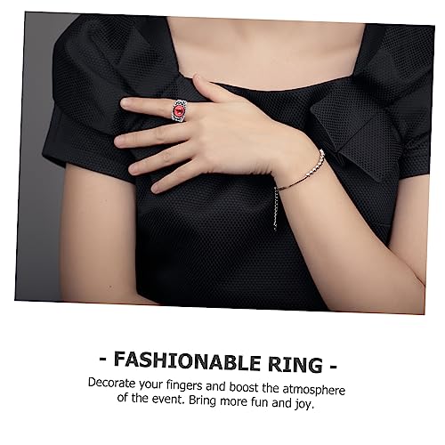 MUCKLILY Verstellbarer Vintage Offener Ring mit Bösem Auge Design für Damen und Herren Breiter Schmuckring aus Qualitätslegierung Eleganter Statement Fingerring Tiefrot von MUCKLILY