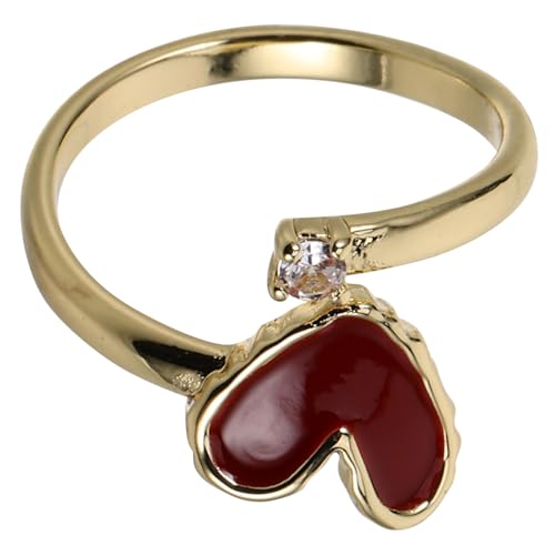 MUCKLILY Verstellbarer Weinrot Emaille Herzring Damen Offenes Design Mit Funkelndem Zirkonia Einstellbar Für Zeigefinger Eleganter Modeschmuck Geschenk Für Besondere Anlässe von MUCKLILY