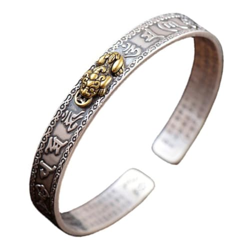 MUCKLILY Verstellbares Kupferarmband Herren Offener Cuff mit Herz Gravur Chinesisches Feng Shui Symbol Design Robust und Stylisch für Alltag und von MUCKLILY