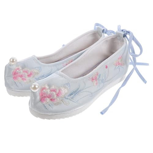 MUCKLILY Vintage Chinesische Bestickte Stoffschuhe mit Verstecktem Keilabsatz Leichtes Atmungsaktives Design für Hanfu Kostüm Damen Frühling Sommer Hellblau von MUCKLILY