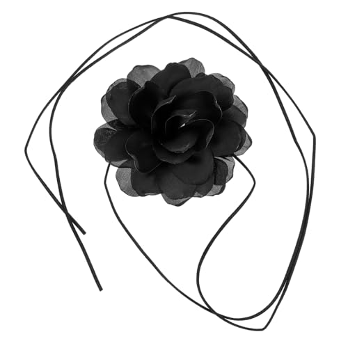 MUCKLILY Vintage Choker Kette Damen mit Übergroßer Schwarzer Blumenverzierung Verstellbare Blumenkette für Abendgarderobe Stilvolles Schmuckaccessoire für Frauen und Besondere Anlässe von MUCKLILY