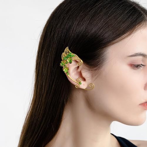 MUCKLILY Vintage Grüne Ohrclips Damen Ohrringe Handgefertigte Elf design Ear Cuff Ohrschmuck Stilvolle Ohrklemme für Festival Party und von MUCKLILY