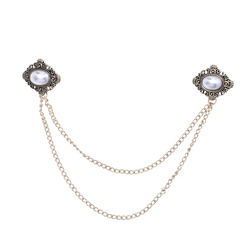 MUCKLILY Vintage Herren Brosche mit Perlen und Kette Modischer Anstecker für Anzug Vielseitiger Hemdkragen Clip Stilvolles Accessoire für Besondere Anlässe und Alltag von MUCKLILY