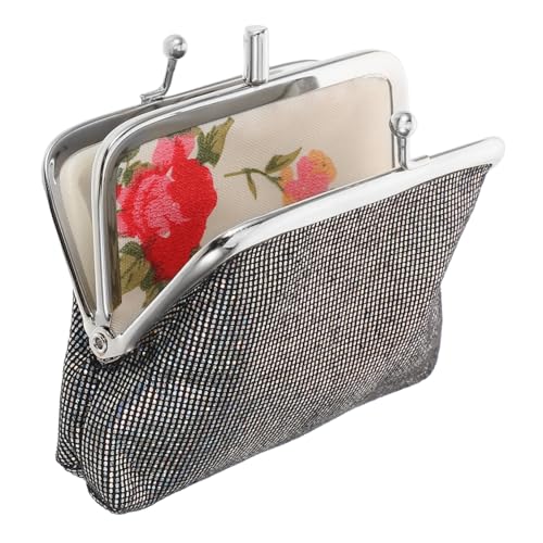 MUCKLILY Vintage Mini Kiss Lock Geldbörse Damen Kleines Retro Münzfach mit Sicherem Verschluss Kompakter Organizer für Münzen Schlüssel Ringe und Ohrringe Glänzende Graue Handtasche für von MUCKLILY