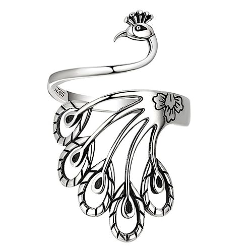 MUCKLILY Vintage Pfauenring für Damen Verstellbarer Ethno Ring im Retro Perfektes für Freunde Familie von MUCKLILY