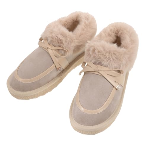 MUCKLILY Warme Damen Hausschuhe mit Rutsch Sohle Flache Gepolsterte Baumwollschuhe für Drinnen und Draußen Atmungsaktiv Leicht Langlebig Khakifarbe von MUCKLILY