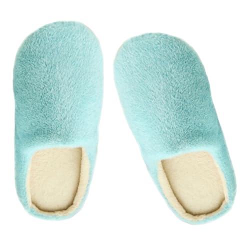 MUCKLILY Warme Leichte Hausschuhe Damen Herren Weiche Plüsch Hausschuhe mit Baumwollfüllung Rutschfeste Flüsterleise Indoor Schlappen für Winter und Herbst Blau von MUCKLILY