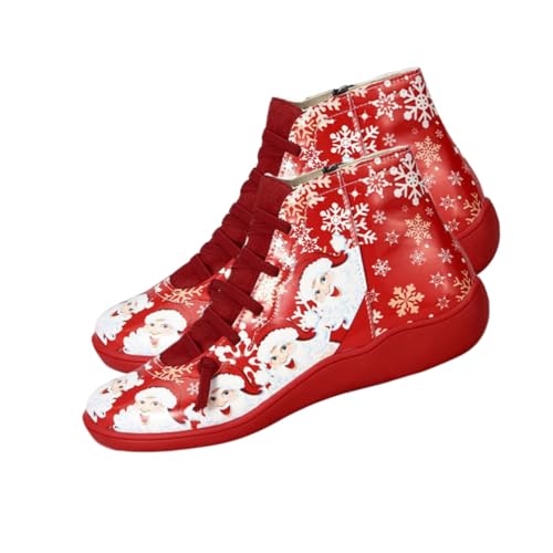 MUCKLILY Weihnachtliche Damen Kurzschaft-stiefel Rot Casual Xmas Kurzstiefel Komfortabel für Herbst Winter Festliche Anlässe und Alltag von MUCKLILY