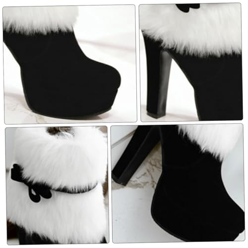 MUCKLILY Weihnachts Kurzstiefel Damen Winterstiefel mit Plüschfutter Bowknot Hoher Absatz und Reißverschluss Kuschelige Ankle Boots für Kalte Tage Schwarz von MUCKLILY