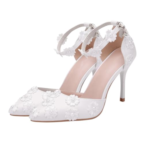 MUCKLILY Weiß Spitze High Heels Damen Sandalen mit Dünnem Absatz Rutschfest Modisch für Hochzeit und Outdoor Stilvolle Schuhe für Mädchen Vielseitig Kombinierbar von MUCKLILY