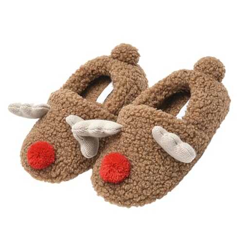 MUCKLILY Winter Hausschuhe mit Warmem Futter Rutschfeste Indoor Slipper Weiche Atmungsaktive Baumwolle Braun für Kalte Tage von MUCKLILY