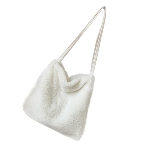MUCKLILY Winter Plüsch Tasche Damen Studenten Schultertasche Warm Weiches Material Leicht Tragbar Weiß Niedlich Alltagstasche von MUCKLILY