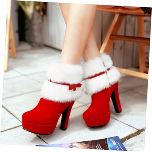 MUCKLILY Winterstiefel Damen Kurzstiefel mit Absatz Plüsch Gefüttert Rutschfeste Gummisohle Weihnachtsstil Warme Ankle Boots für Kalte Tage Modisch und Angenehm für Winter und Festtage von MUCKLILY