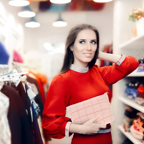 MUCKLILY Wintertrend Gesteppte Puff Bag Kosmetiktasche Klein Elegant mit Reißverschluss Modische Clutch für Damen Vielseitige Handtasche in Zartem Rosa für Reisen und Alltag von MUCKLILY