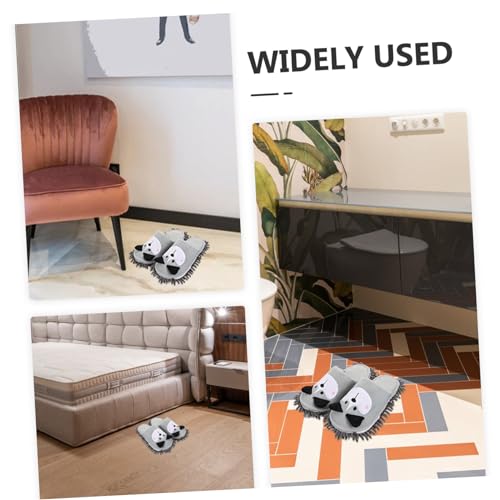 MUCKLILY Wischpantoffeln mit Abnehmbarer Mikrofaser Sohle Waschbare Bodenreinigungshausschuhe Graue Cartoon Hundemotiv Slipper Rutschfest Passend für Schuhgrößen für Fliesenböden von MUCKLILY