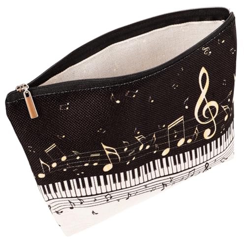 MUCKLILY wasserdichte Baumwoll Leinen Kosmetiktasche Damen mit Reißverschluss Tragbare Makeup Bag mit Musikmotiv Leichter Kulturbeutel für Reisen und Alltag Modischer Organizer von MUCKLILY
