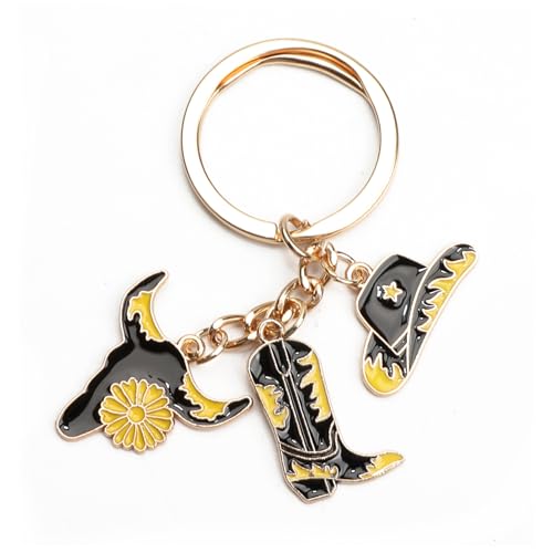 Cowboy Schlüsselanhänger Mit Lustigem Design Im Cowboy Stil, Mit Süßem Kuhkopf Und Hut, Geeignet Als Kleines Geschenk Für Frauen, Mütter, Freunde Und Schwestern, Süßer Souvenir Schlüsselanhänger von MUCOOS