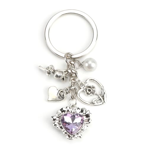 MUCOOS Amethyst Schlüsselanhänger in Herzform Mit Elegantem Rosenanhänger, Süßer Schlüsselanhänger, Ein Geschenk Für Freundin, Lehrerin, Freundin Oder Kollegin, Modisch Und Schlicht von MUCOOS