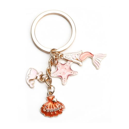 MUCOOS Rosa Meerjungfrau Schlüsselanhänger Mit Muscheln Und Seestern Anhänger. Eleganter Rosa Ozean Meerjungfrau Stil, Exquisiter Und Modischer Damen Schlüsselanhänger, Geschenk Für Frauen von MUCOOS