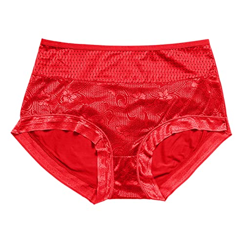 MUDUH Damen Plus Size Unterwäsche Baumwolle Bikini Höschen Spitze Weich Hipster Panty Damen Stretch Sexy Slip Damen Höschen, rot, 52 von MUDUH