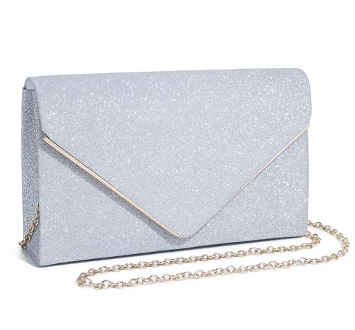 MUDUO Abendtaschen und Clutches für Damen, Clutch, Geldbörse für Damen, Hochzeit, Party, Abschlussball, Clutch, Schultertasche, Umhängetasche, silber von MUDUO