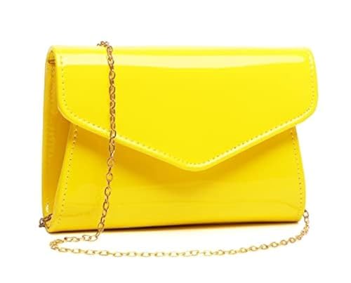 MUDUO Damen Mini Glänzende Candy Lackleder Abendtasche Braut Party Clutch Geldbörsen Cocktail Prom Handtaschen, gelb, Small von MUDUO