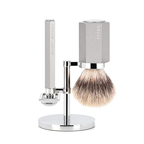 MÜHLE Rasierset - Hexagon Serie - Silvertip Fibre - Rasierhobel - Aluminium eloxiert pure von MÜHLE