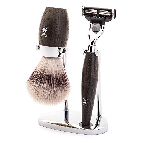 MÜHLE Rasierset - Kosmo Serie - Silvertip Fibre - kompatibel mit Gillette-Klingen - Mooreiche von MÜHLE