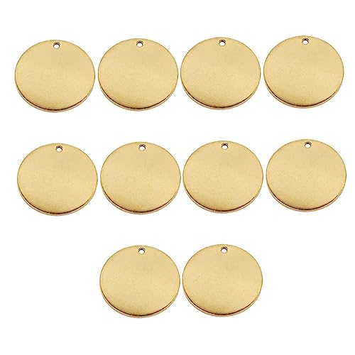 MUELODSIC 10 Stück Teiliges Runde Edelstahl Blanko Tieranhänger mit Bohrung Rost und Kratzfest Goldbeschichtet Leichtes DIY Schmuckanhänger Zubehör für Personalisierte Haustier Id Welpen von MUELODSIC