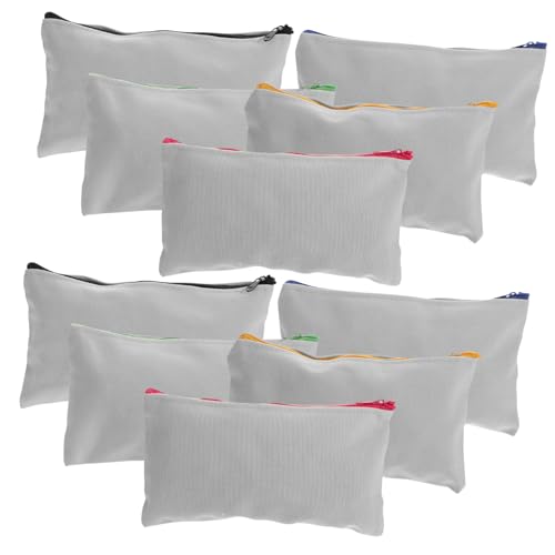 MUELODSIC 15 Stück DIY Teiliges Baumwoll Stoffbeutel mit Reißverschluss Hitzebeständige Sublimations Kosmetiktaschen und Federmäppchen Beige Farbige Blanko Make Up Organizer Tragbar für von MUELODSIC