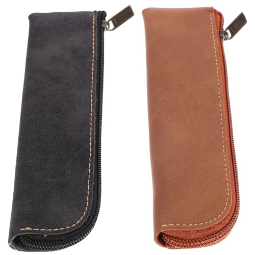 MUELODSIC 2 Stück Ästhetisches Federmäppchen für Mädchen Süße Tragbare PU Federtasche Geräumige Bleistifttasche mit Reißverschluss für Schule und Reisen von MUELODSIC