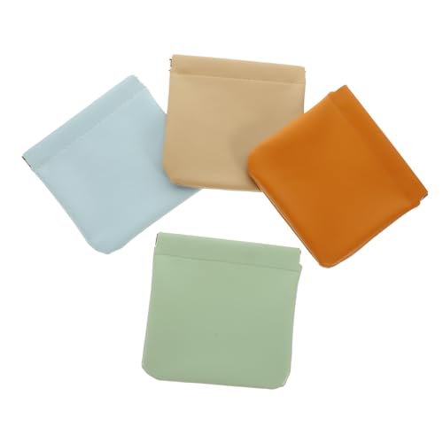 MUELODSIC 4 Stück Teiliges Kleine Selbstverschließende Kosmetiktaschen aus Tragbare Reise Make Up Beutel für Damen Mini Lippenstift und Kleingeld Aufbewahrung in Blau Grün Karamell und von MUELODSIC