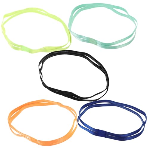 MUELODSIC 5 Stück Teiliges Elastisches Rutschfestes Sport stirnband in Candy farben Grün Schwarz Orange Gelb Blau Schnelltrocknend Atmungsaktiv Unisex Workout Haarband für Yoga Laufen von MUELODSIC