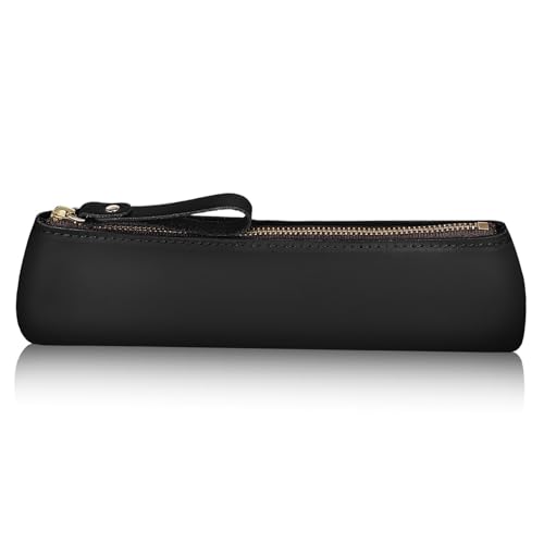 MUELODSIC Handgefertigtes Kleines Federmäppchen aus Schwarzem Rindsleder mit Reißverschluss Schlankes Stiftetui für Reise und Schule Stilvolle und Langlebige Schreibwarentasche für Mehrere von MUELODSIC