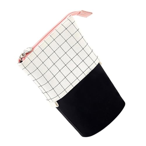 MUELODSIC Kreative Federtasche aus Hochwertiger Canvas Verstellbar mit Reißverschluss Kariertem Design Multifunktional für Schule und Büro Schwarweißes Stifteetui Organizer für Schreibwaren von MUELODSIC