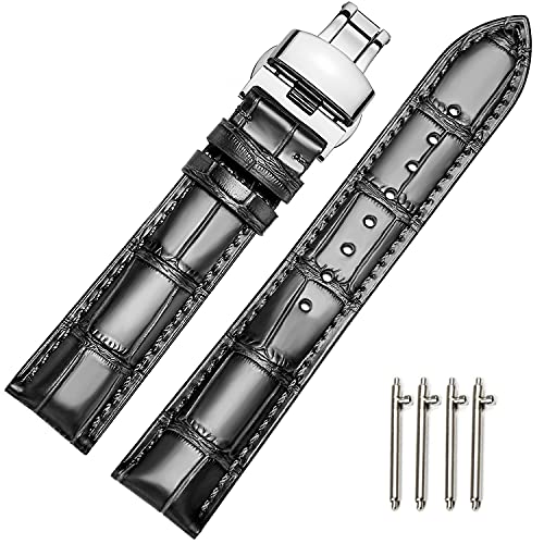 MUENShop Leder Armband Schnellverschluss klassische Dornschließe für 18mm-24mm Schwarz/Braun/Blau/Grün Kalbsleder Ersatz Uhrenarmband für Herren/Damen von MUENShop