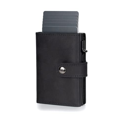 Business Card Holder RFID Men Card Pop Up Wallets Genuine Leather Slim Thin Wallet Money Purse Male Short Clutch Magic Smart Wallet Small Walet, black von MUENG