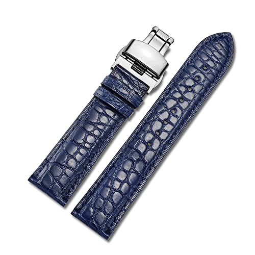 MUEN Echtes Krokodilleder Uhrenarmband mit Faltschließe, 12mm-24mm, Schwarz/Brauner Alligator Ersatz Uhren Zubehör Poliertes Uhrenarmband für Männer/Frauen (18mm, Blau) von MUENShop