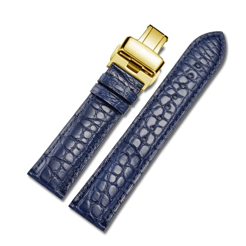 MUENShop Echtes Krokodilleder Uhrenarmband mit Faltschließe 12mm-24mm Schwarz Brauner Blau Alligator Ersatz Uhren Zubehör Poliertes Uhrenarmband für Männer/Frauen von MUENShop