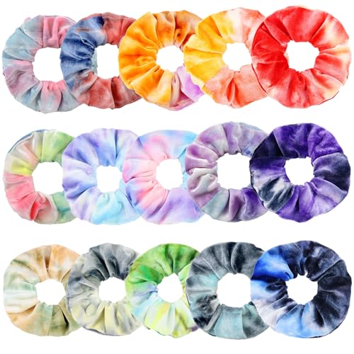 MUFEKUM 15 Stück Haargummis Scrunchies Damen Tie Dye Scrunchies Samt Haargummi Damen Haarbänder Mädchen Weiche Elastische Zopfgummis Haarschmuck Mädchen von MUFEKUM