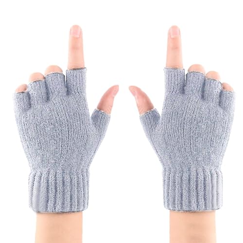 MUFEKUM Eindicken Halbfinger Handschuhe, Unisex Fingerlose Handschuhe, Gestrickte Warme Winter Handschuhe ohne Fingerkuppen für Männer und Damen (Grau 1 Paar) von MUFEKUM