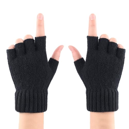 MUFEKUM Eindicken Halbfinger Handschuhe, Unisex Fingerlose Handschuhe, Gestrickte Warme Winter Handschuhe ohne Fingerkuppen für Männer und Damen (Schwarz 1 Paar) von MUFEKUM