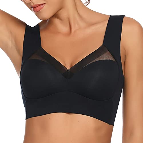 2Pcs -Mode Deep Cup BH, Sommer Sexy Push Up Wireless Bras, Schlafen Nahtlose Träger Bralettes (XXL, schwarz) von MUGUOY