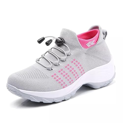 Dotmalls Women's Ultra-Comfy Breathable Sneakers, Women's Lightweight Mesh Slip-On Platform Walking Shoes, Casual Fly Woven Sock Sneakers. (40, Gray) von MUGUOY