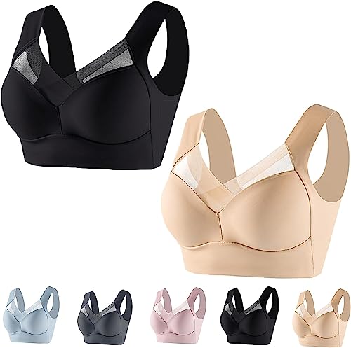 MUGUOY 1or2PCS Wmbra Posture Correcting Bra, Zenchic Bra-Summer Push up Wireless Bra, Ergonomic Comfort Crossover Bra for Women (as3, Alpha, 4X_l, Regular, Regular, Black+Beige) von MUGUOY