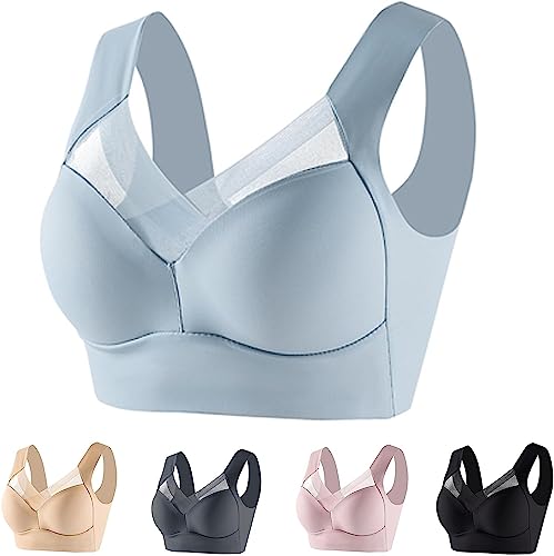 MUGUOY 1or2PCS Wmbra Posture Correcting Bra, Zenchic Bra-Summer Push up Wireless Bra, Ergonomic Comfort Crossover Bra for Women (as3, Alpha, 6X_l, Regular, Regular, Blue) von MUGUOY